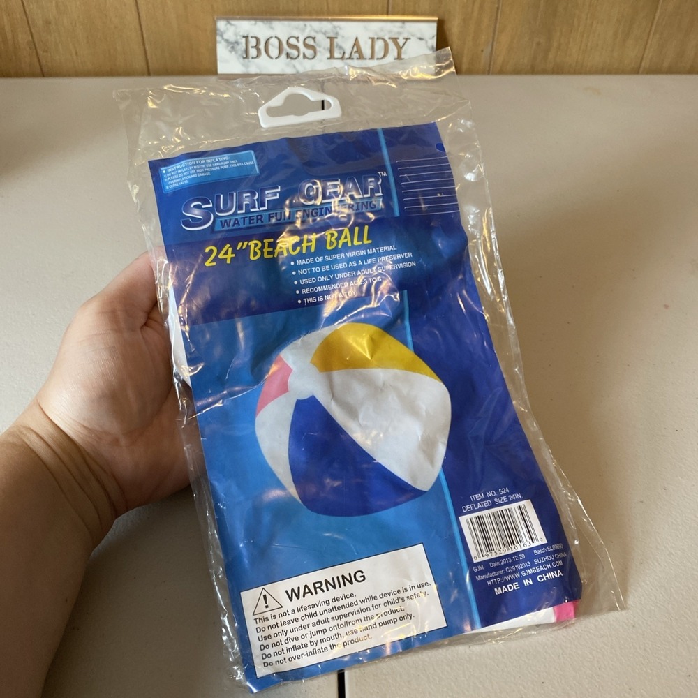 NIP Surf Gear 24" Beach Ball 2013 6 Panel Super Virgin Material Blue Yellow Pink